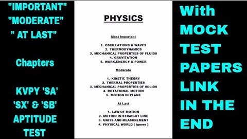 MOST IMPORTANT CHAPTERS FOR KVPY APTITUDE TEST : SA, SX AND SB STREAMS | with "MOCK PAPERS" LINKS