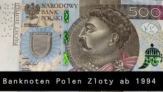 Banknoten Polen Zloty Ab 1994 Kompletter Satt