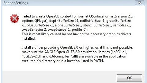 Failed to create OpenGL context for format QSurfaceFormat
