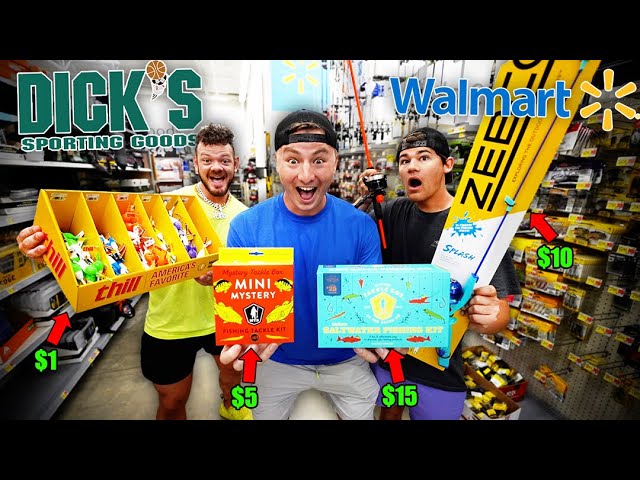 Walmart vs Bass Pro Shops vs Academy $100 BUDGET Fishing Challenge (Rod,  Reel, Lures!) 