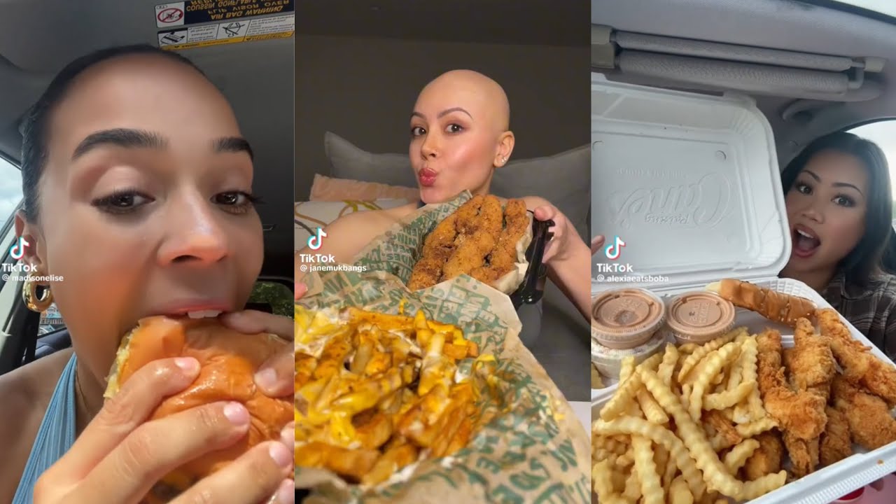 Tiktok Mukbang Compilation #5| FASTFOOD(raisin canes,chipotle and more)