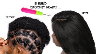BRAIDLESS CROCHET BRAIDS ON TWA HAIR | AFRICAN THREADING METHOD