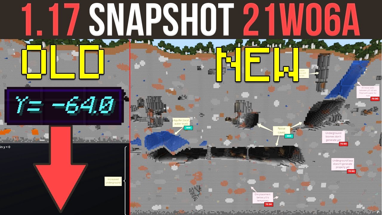 Minecraft 1 17 Snapshot 21w06a New Cave Generation World Height Increased Youtube