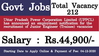 UPPCL Recruitment 2020 Apply Online for 212 Junior Engineer Trainee Posts