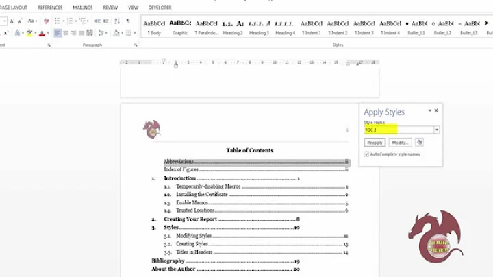 Microsoft Word Table of Contents Page Number Alignment