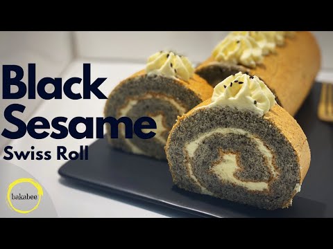 Black Sesame Swiss Roll Cake recipe | How to make Swiss roll cake EASY