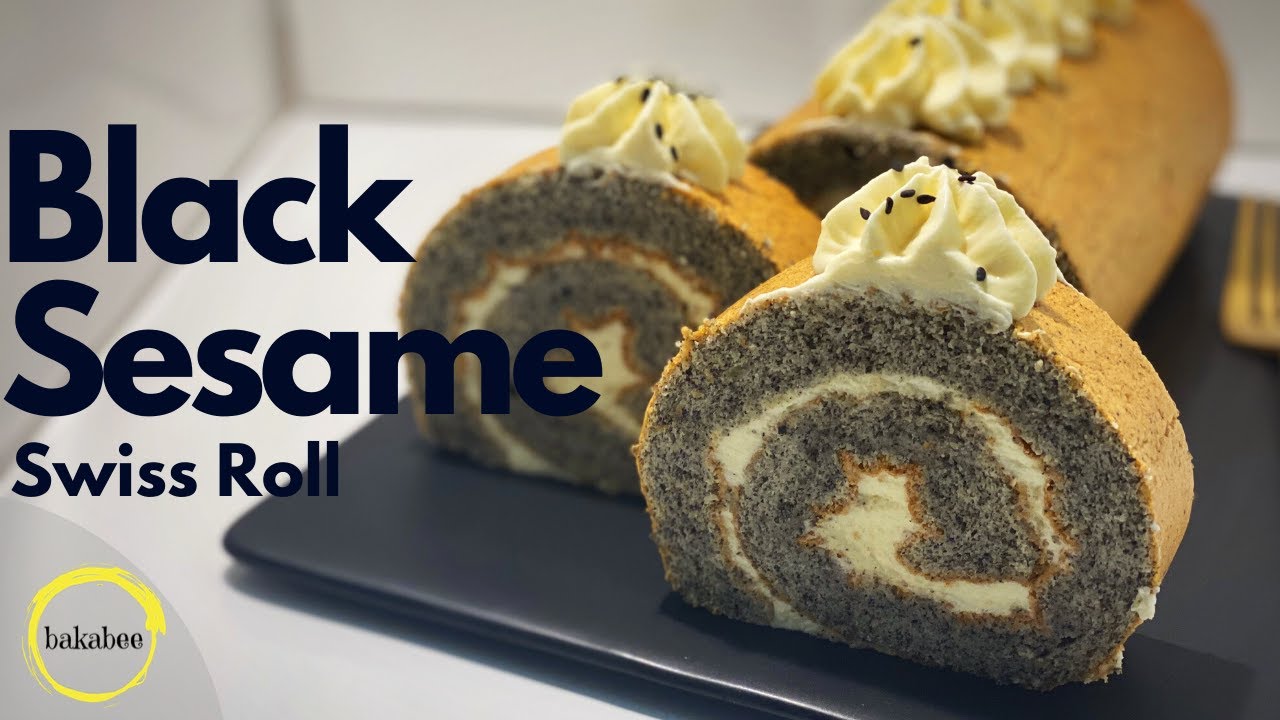 Black Sesame Swiss Roll Cake recipe How to make Swiss roll cake EASY