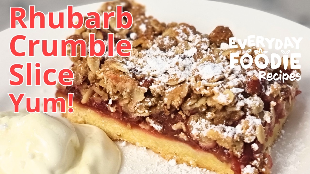 Rhubarb Crumble Slice | Easy Rhubarb Dessert Recipe | Buttery Shortbread + Golden Crumble