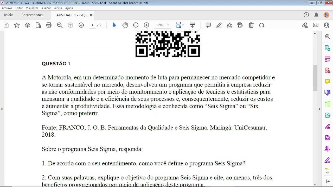 Atividade 2 - GQ - Ferramentas Da Qualidade e Seis Sigma - 52-2023