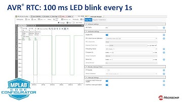 MCC Melody AVR® RTC PLIB Driver: 100 ms LED blink every 1s