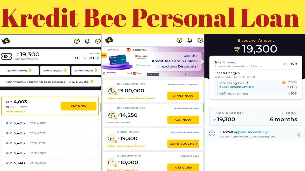 Kredit Bee Personal Loan EMI 6 Months Apply Coupon code Processing fee