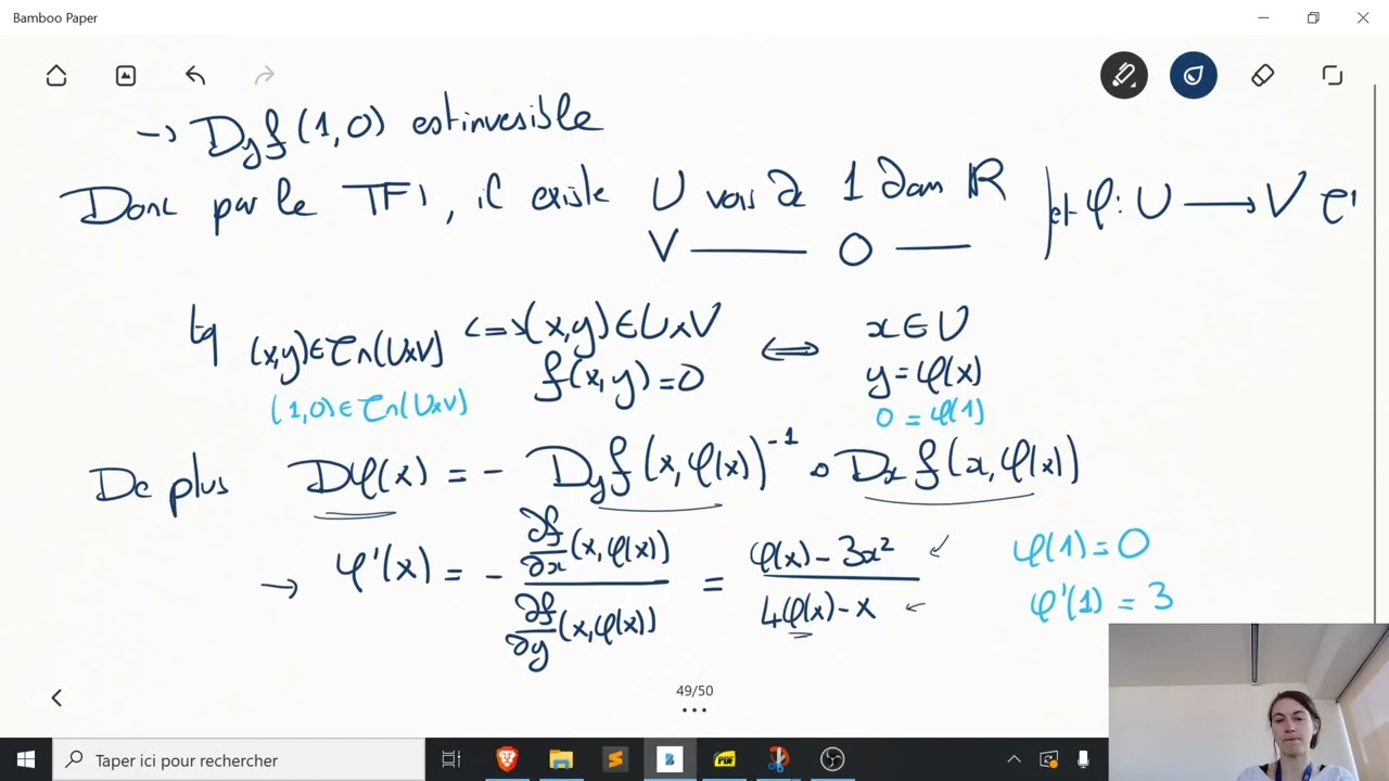 CCID -  Théorème des Fonctions Implicites - Exercice18