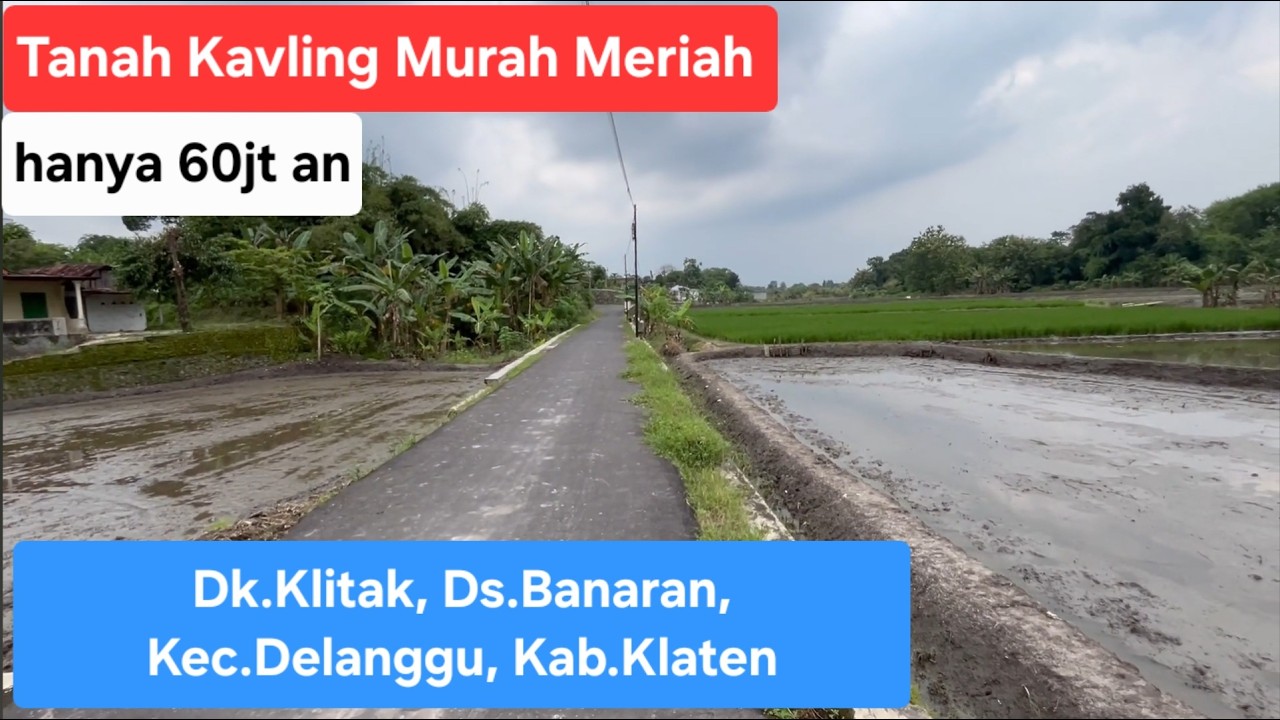 Tanah kavling MURMER, ada 3 kavling hrg 60 jtan. Lokasi Dk.klitak Ds.Banaran Kec.Delanggu Kab.Klaten