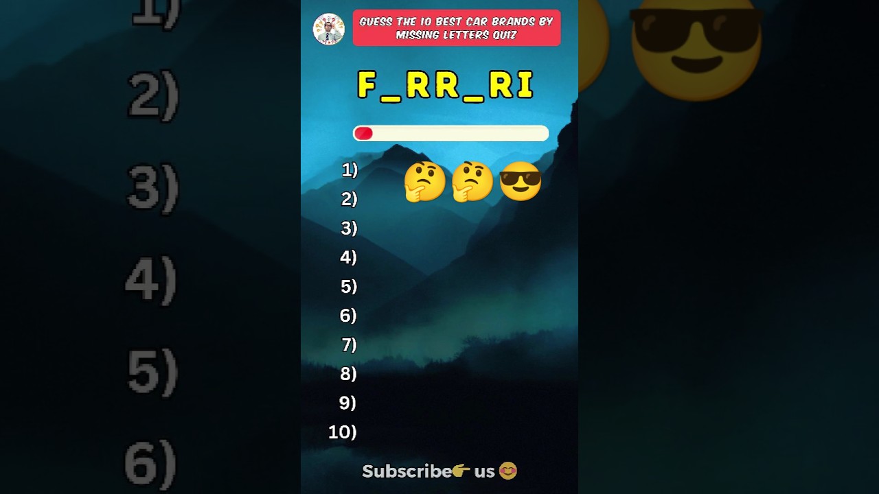 Guess the 10 best car brands by missing letters quiz!