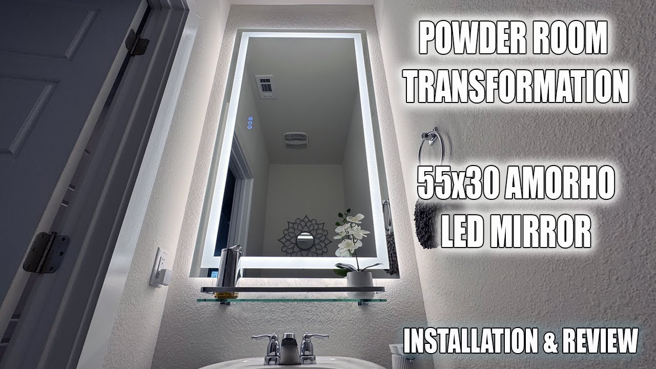 Powder Room Transformation - Amorho 55x30 LED Mirror Install & Review ...
