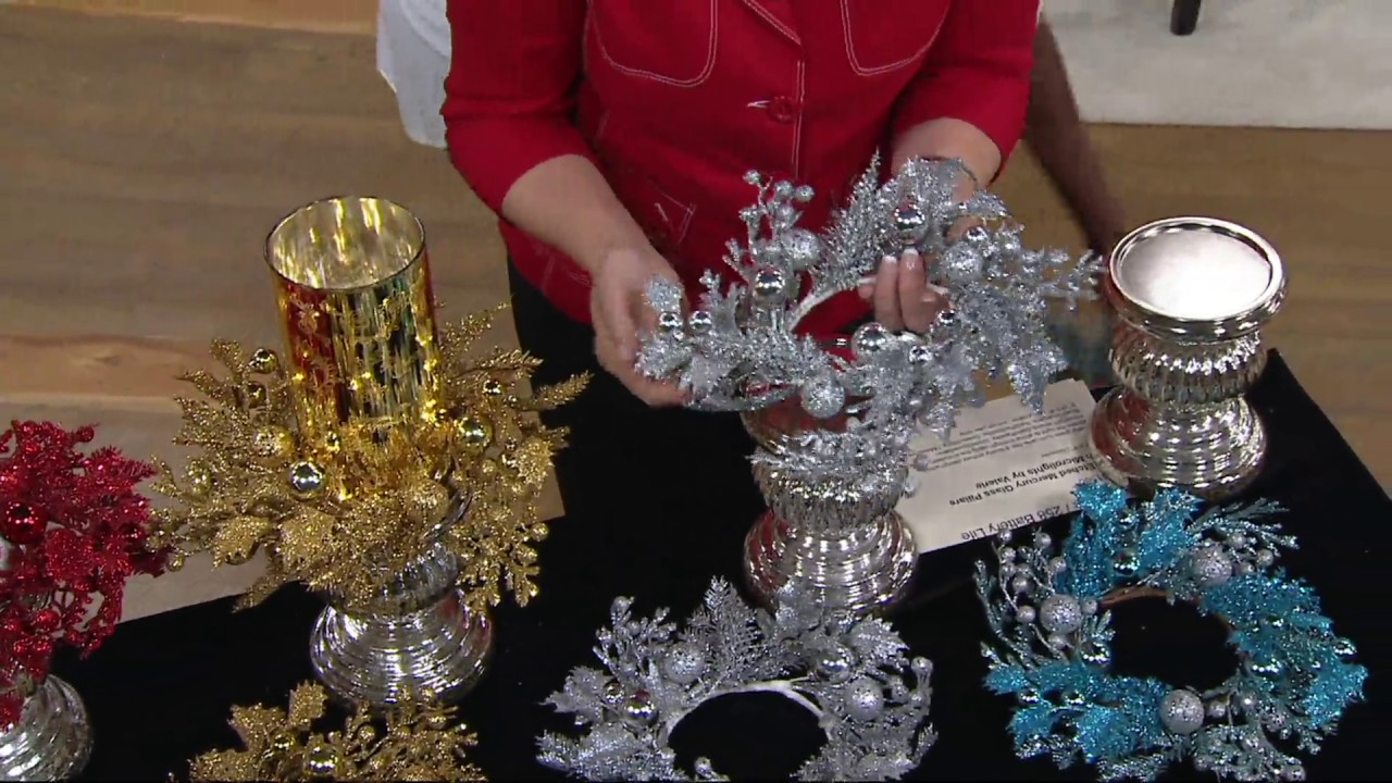 Set of 3 Glittered Berry & Holly Candle Rings by Valerie on QVC YouTube