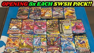 Opening FIVE PACKS from EVERY SWORD & SHIELD ERA Set!! (85 packs pokemon card opening)