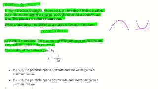 IB Core Quadratic Functions Quadratic Optimisation