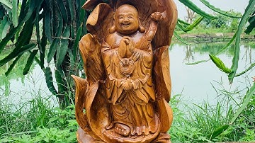 Cụ di lặc đứng đài sen gỗ bách xanh.lh 0389889968