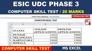 ESIC UDC COMPUTER SKILL TEST  EXCEL PRACTICAL QUESTION PAPER WITH SOLUTION VIDEO SKILL TEST