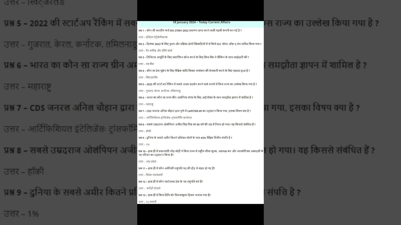 18 January current affairs। Daily current affairs। Daily current adda 247 । upp ki kunji।