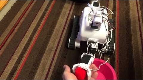Joystick controlled robot picking up balls