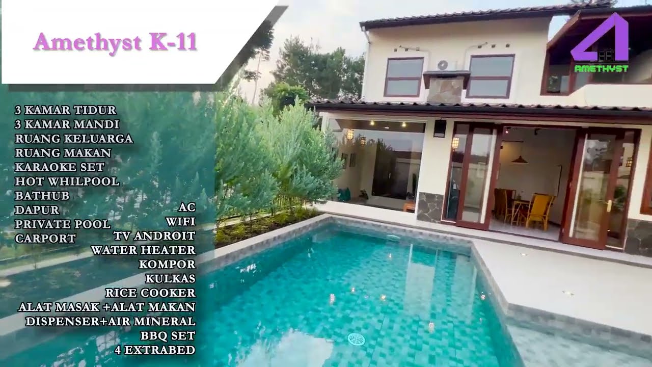Villa Lembang Amethyst K-11, Private Pool, 3 BR, Hot Whirlpool, Carport, BBQ Set, karaoke set