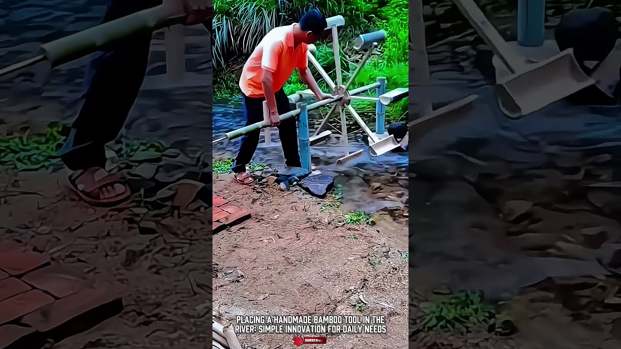 Размещение бамбукового инструмента ручной работы в реке: простая инновация для повседневных нужд