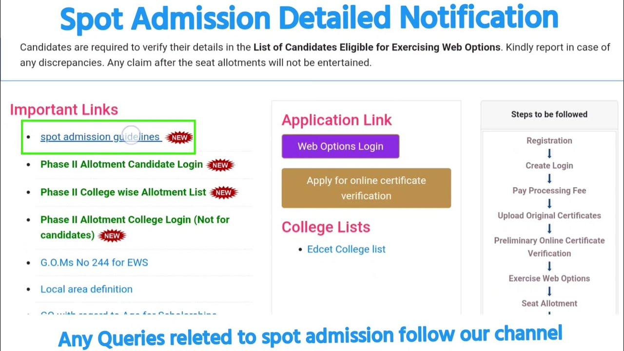 TSEdCET 2021 Spot Admission Guidelines| Official Notification| Detailed Notice to Institutions