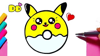 Como desenhar Donut Pikachu fofo KAWAII ❤ Desenhos Kawaii | Desenhos para Desenhar cookies #cute