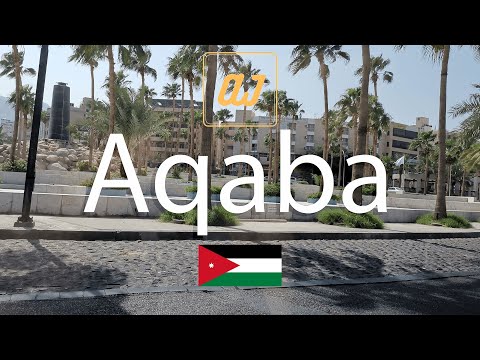 Walking Tour in Jordan , Aqaba City Tour , Downtown and Public Beach Red Sea in 4k