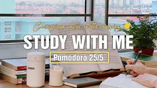 STUDY WITH ME 2-HOUR | Pomodoro 25/5 ⏰ | Calm Piano Music, Background noise | Motivation Study 📚