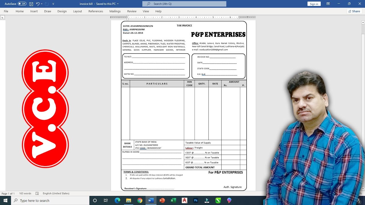 How to Make GST Invoice in Word 2021| GST Invoice Kaise banate hai ...