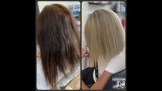 Hair Color Transformation, Dark Brown to Blonde Aria Hair Salon By Jimmy #blondehair #platinumcard