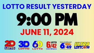 Lotto Result Yesterday PCSO 9PM Draw June 11, 2024 | PCSO Lotto 2D, 3D, Swertres, 6D, 6/42 6/49 6/58