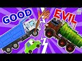 Good vs evil  garbage truck for kids  train ambulance dump truck loader ice cream van