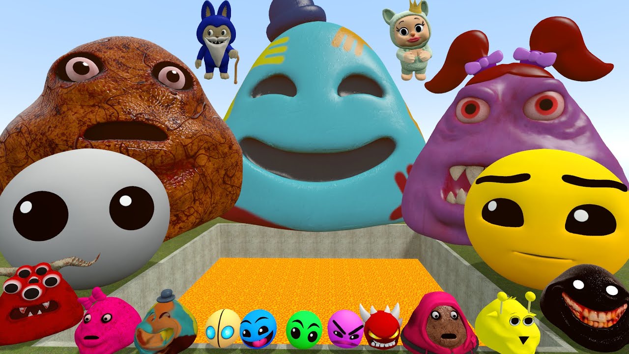 DESTROY ALL 3D ROBLOX POU BOU'S REVENGE FAMILY AND GEOMETRY DASH FAMILY in LAVA HOLE Garry's Mod