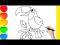 How to draw a Cute Cartoon Toucan/Drawing And Coloring A Toucan for Kids/Toucan Drawing Step by Step