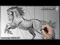 Как нарисовать лошадь (коня) в полный рост карандашом шаг за шагом