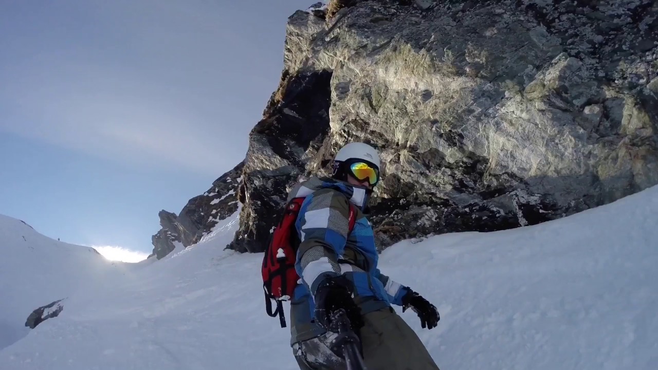 Boarding down a steep face on kitzsteinhorn glacier. GoPro Snowboarding