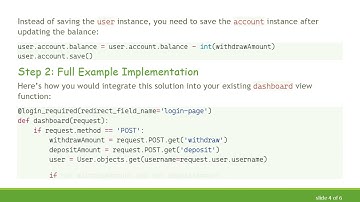 Resolving the Issue: user.save() Not Updating Balance in Django Extended Model