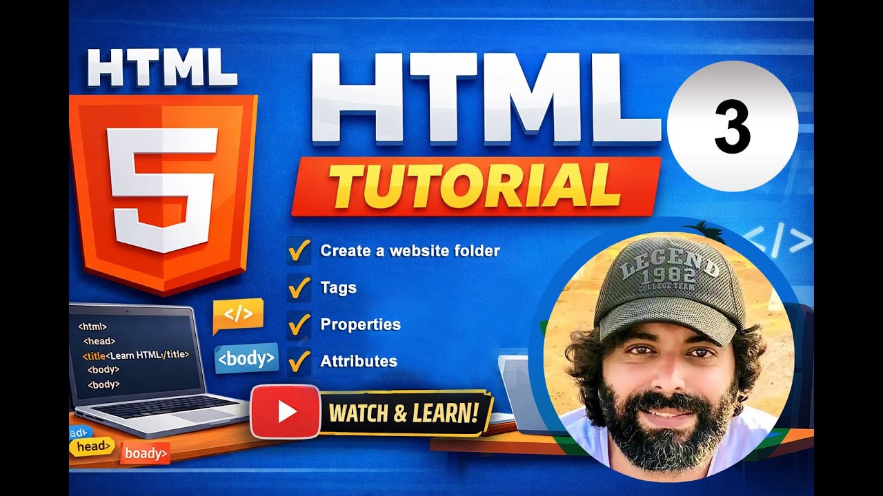 3- HTML Tutorial for Beginners | Create First Website using VS Code | Arabic & English Audio Track