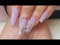 Lilac nails with Holo butterflies | #acrylicnails #nailvideo #allpowder #watchmework