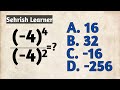 How to Solve -4 power 4 / -4 power 2