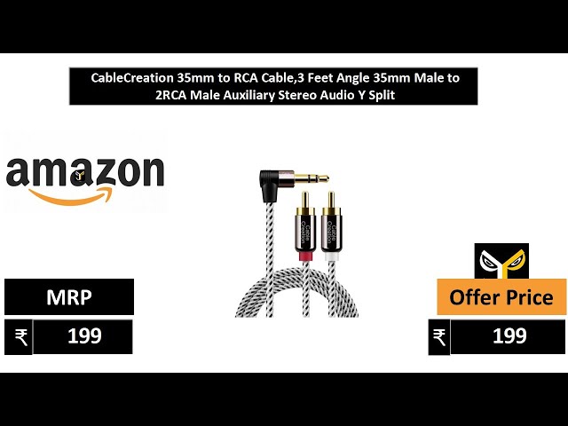 CableCreation 35mm to RCA Cable,3 Feet Angle 35mm Male to 2RCA Male Auxiliary Stereo Audio Y Split
