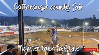 Watch till the end!! Cattaraugus county fair freestyle monster truck show.