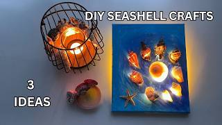 3 Easy DIY Seashell Crafts 🦪🌟 Jewelry Dish & Light-Up Canvas Art & Wire Lantern