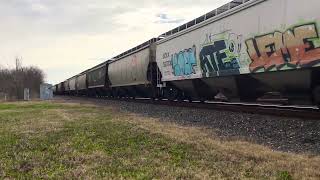 KCS de Mexico 4136 leads loaded grain train, Rosenberg Texas 2/20/2022
