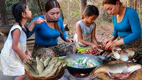 Fresh big fish recipe- Cooking fish soup so delicious- Boiled clam spicy eating delicious