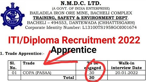 NMDC ITI Recruitment 2022 || NMDC Apprentice COPA Trade